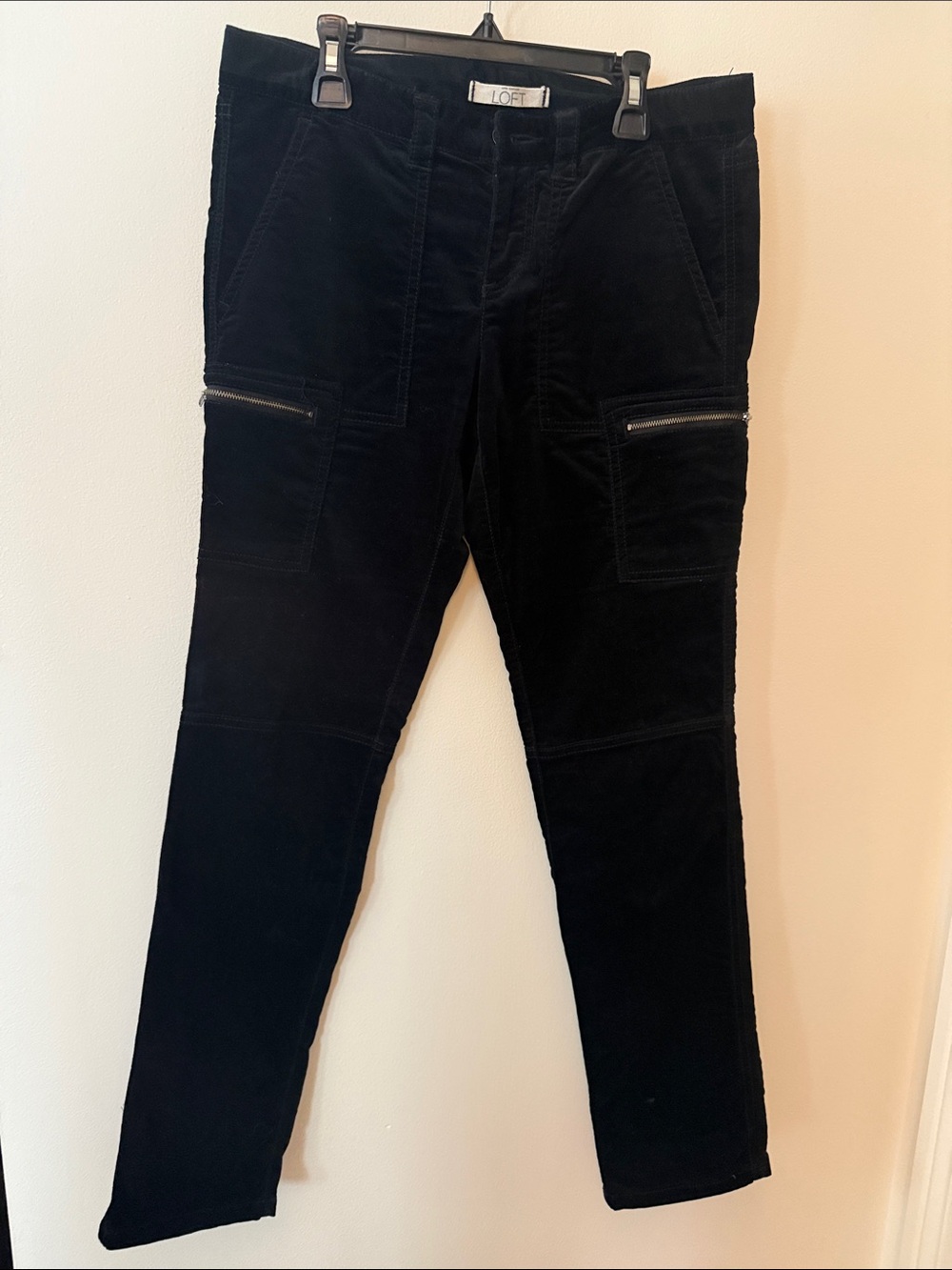 LOFT Black velvet Straight Leg Corduroy Pants with Zip Pockets